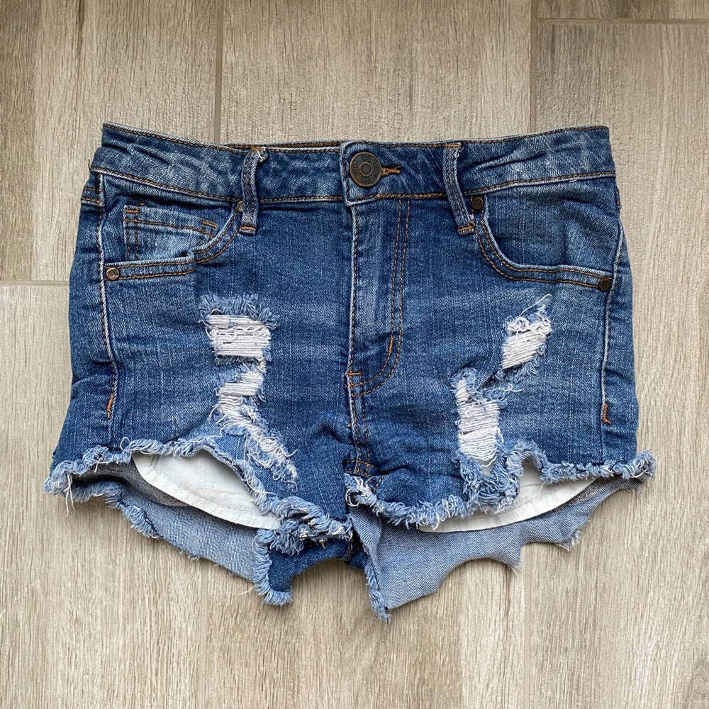 RSQ Blue Denim Jean Shorts Ripped Mid Rise